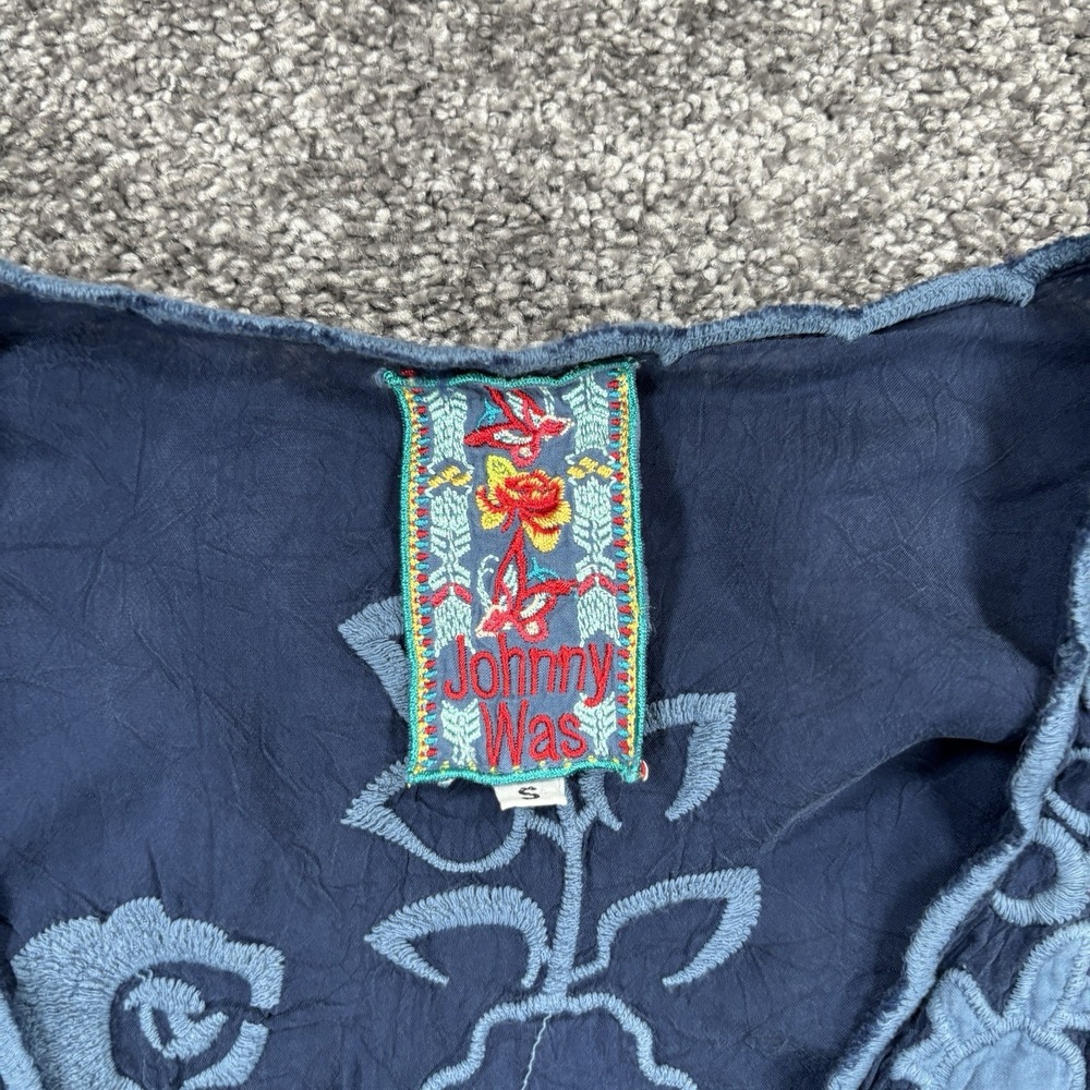 Johnny Was Blouse Tunic Top Women's Small Blue Embroidered Floral Rayon - Picture 5 of 10